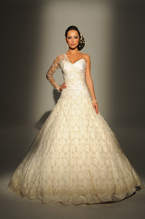 Orifashion HandmadeModest Wedding Dress with One Sleeve design B - Click Image to Close
